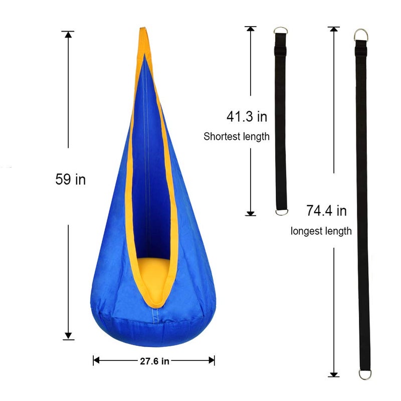 WUBOTIYU Kids Pod Swing Hanging Seat Child Hammock Chair Indoor and Outdoor Sensory Swing 100% Cotton Loading Capacity 170 lbs (Blue) - Image 3